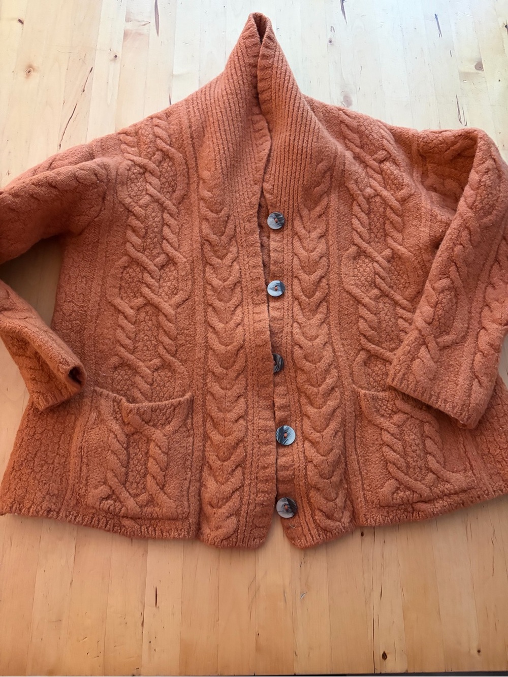 Women's Cozy Cable Cardigan Sweater - Rust Orange 100% wool